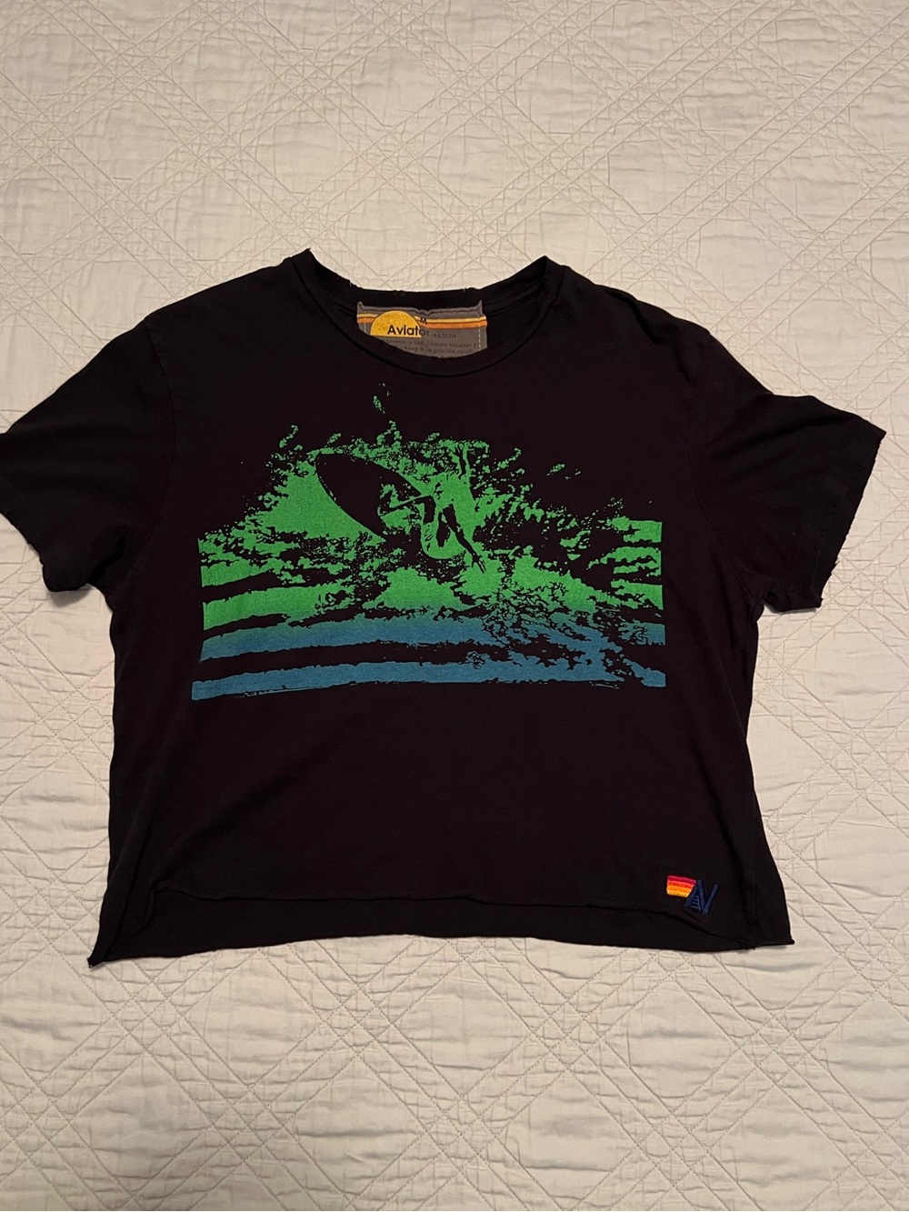 Aviator Nation Surfer Splash Crop Tee Black Medium Made in USA - Picture 3 of 6